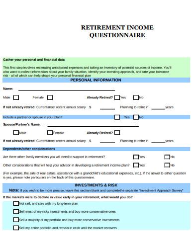 Retirement Planning Questionnaire Examples Format Pdf