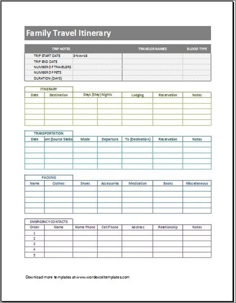 Printable 2 Weeks Travel Itinerary Template