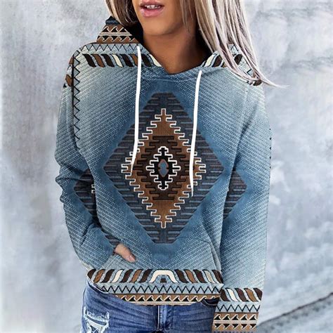 Juranmo Womens Aztec Ethnic Style Hooded Sweatshirts 2023 Winter