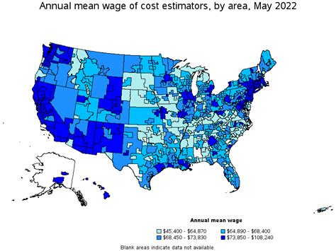 Map Of Annual Mean Wages Of Cost Estimators By Area May