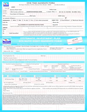 Fillable Online One Time Mandate Form India Mutual Funds Fax Email