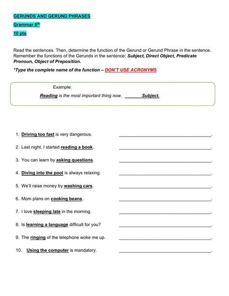 Identifying Gerund Phrases Activity For Th Th Grade Worksheets Library