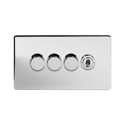 Polished Chrome 4 Gang Switch With 3 Dimmers 4 Gang Dimmer Toggle Combo Elesi