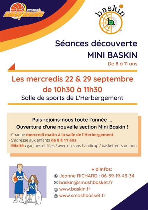 Report des séances de Baskin au 22 9 et 29 09 SMASH Vendée Basket