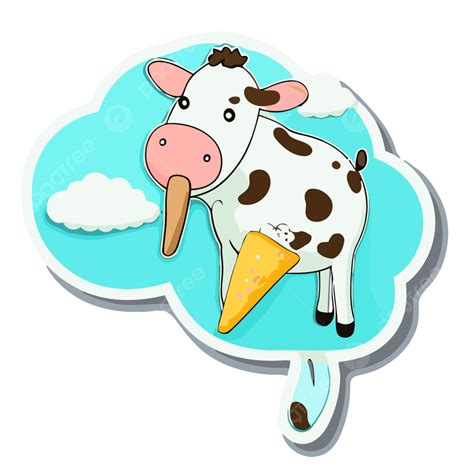 Sapi Lucu Dengan Kerucut Es Krim Kecil Yang Lucu Di Clipart Awan Langit Vektor Desain Stiker