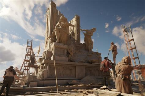Premium Ai Image Workers In Restoration Of Monuments