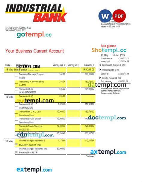 Industrial Bank Firm Account Statement Word And Pdf Template Download