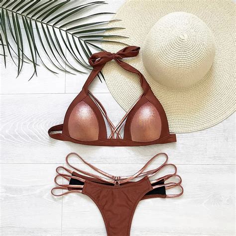 Strip Bikini Set Thong 2019 Women Sexy Swimsuit Hollow Out Backless