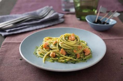 Spaghetti Mit Pesto Alla Genovese Und Lachs Rezept