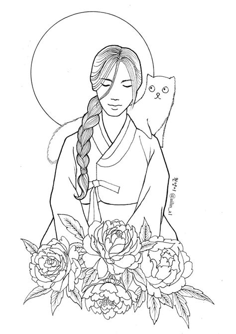 Korean Hanbok Coloring Page Sketch Coloring Page