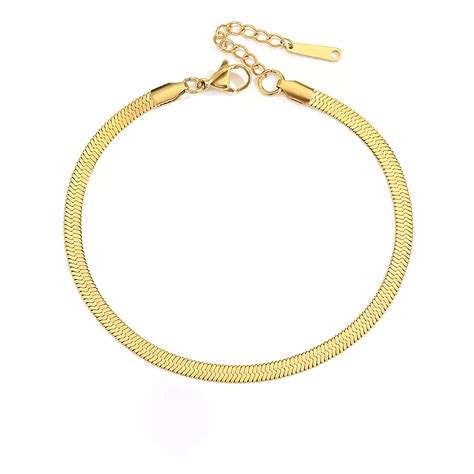 Dainty Flat Chain Anklet, Snake Chain Anklet, 14K Gold Herringbone ...