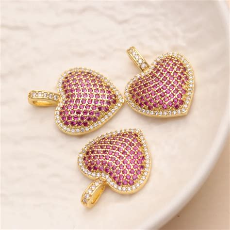 Colorful K Gold Filled Charm Micro Pave Zircon Large Heart Jewelry