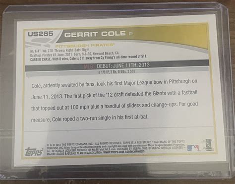 Topps Update Series Rookie Debut Us Gerrit Cole Rc Ebay