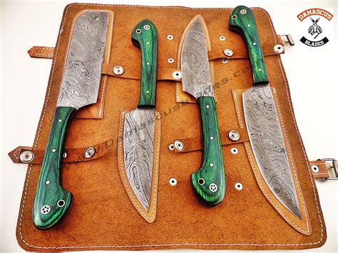 Real Damascus Kitchen Knives Set With Bag 2024