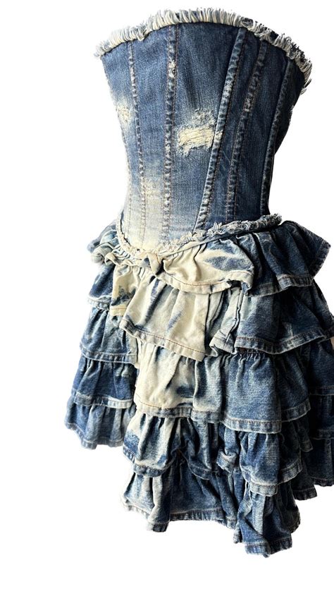 Dolce And Gabbana Sleeveless Denim Dress With Boned Corset Seen On