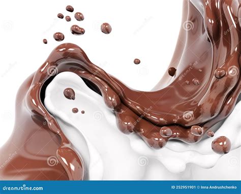 Hot Melted Chocolate And Milk Shake Sauce Or Syrup Pouring Chocolate Wave Or Flow Splash