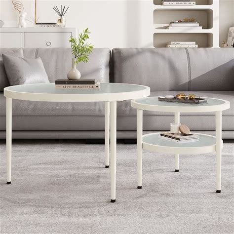 Merax Table Basse Lot De 2 Tables Basses Gigognes Table Basse Ronde