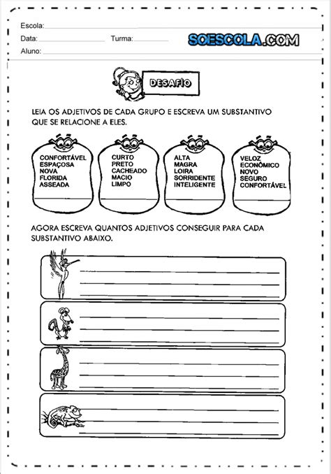 Atividades Com Adjetivos Para 2 3 4 E 5 Ano Para Imprimir — SÓ Escola