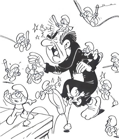 Gargamel and Smurfs Coloring Page - Free Printable Coloring Pages for Kids