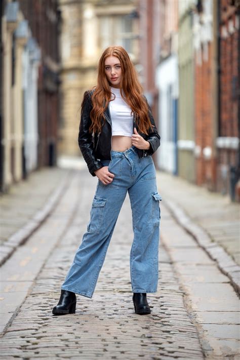 Redhead Girl Pose Jeans Jacket Bokeh Glance Hd Phone Wallpaper