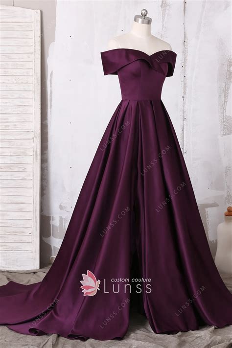 Elegant Eggplant Satin Off The Shoulder Formal Dress Lunss