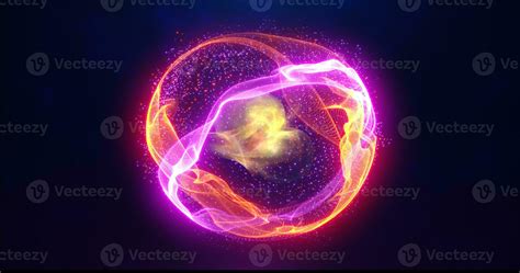 Abstract Energy Sphere With Glowing Bright Particles Atom From Energy