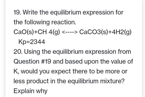 Solved Write The Equilibrium Expression For The Chegg