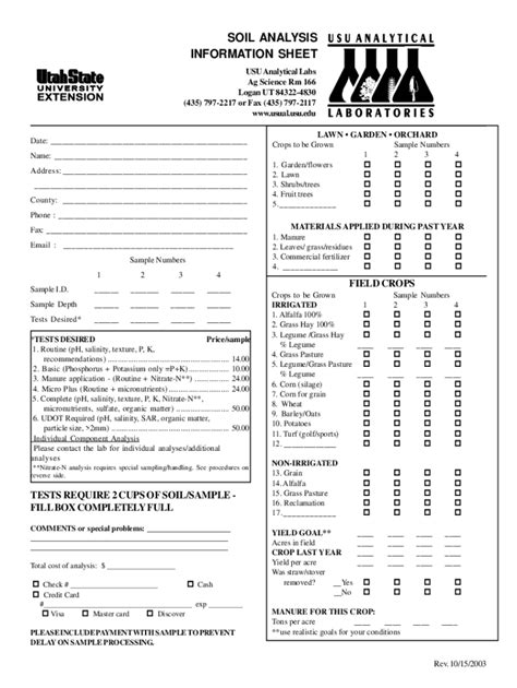 Fillable Online Extension Usu Soil Analysis Information Sheet By Utah