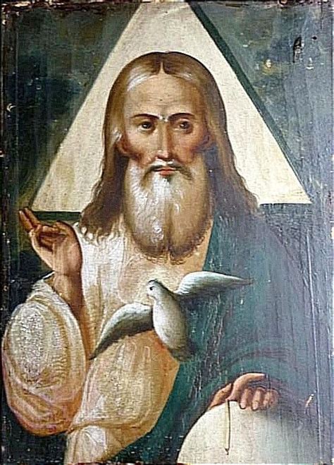 An Old Painting With A Man Holding A Bird In His Right Hand And Two