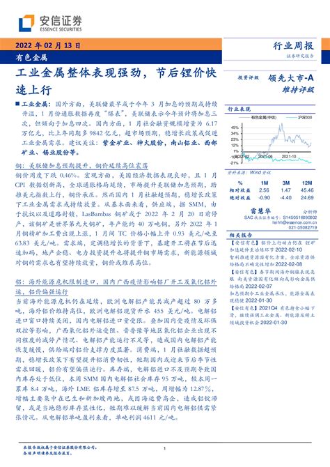 有色金属行业周报：工业金属整体表现强劲，节后锂价快速上行 洞见研报 行业报告