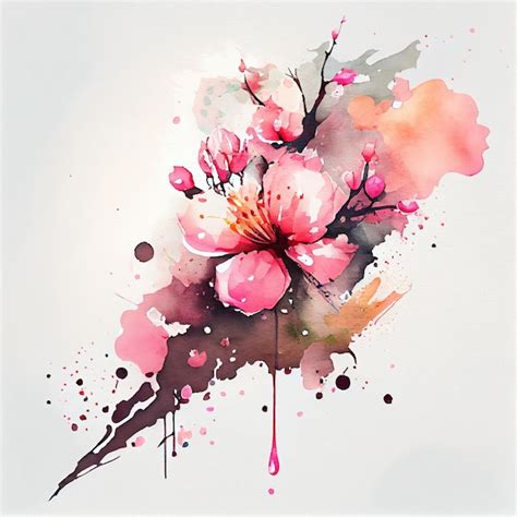 Premium AI Image Watercolor Blooming Sakura Flowers With Splash