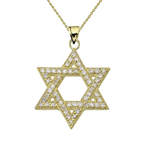 Yellow Gold Diamond Jewish Star Of David Pendant Necklace