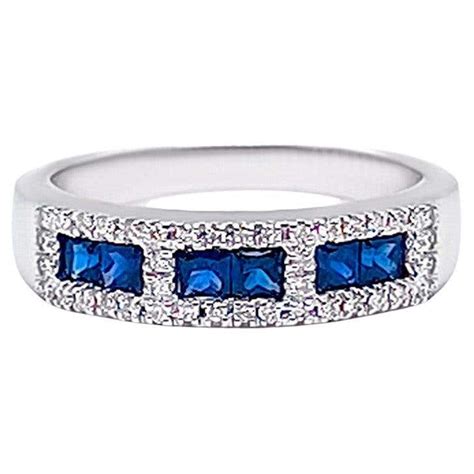 Blue Sapphire Wide Band Ring Diamonds 462 Carats 18k Gold For Sale At 1stdibs