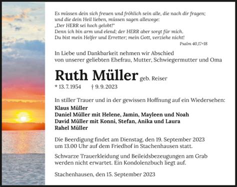 Traueranzeigen Von Ruth M Ller Trauerundgedenken De