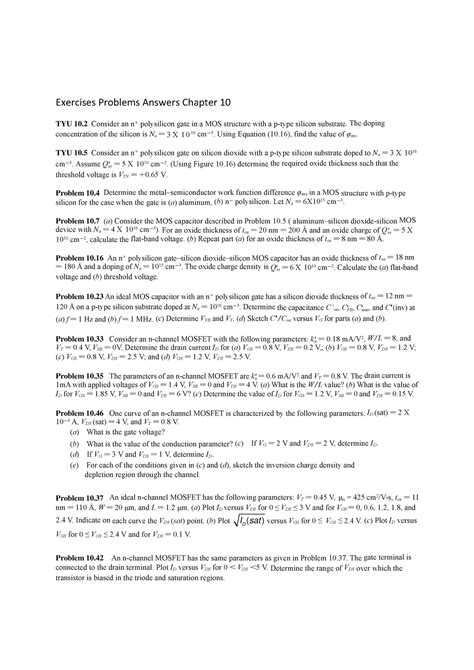 Excercises Ch10 Exercises Semiconductor Physics And Materials 2023