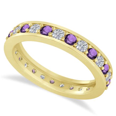 Diamond And Amethyst Eternity Wedding Band 14k Yellow Gold 108ct Ad6436