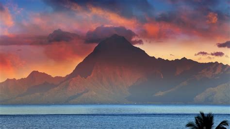 Mountain Orohena At Sunset Tahiti French Polynesia