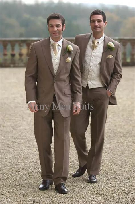 2015 Custom Made Slim Fit Dark Brown Groom Tuxedos Notch Lapel Best Man Groomsmen Men Wedding