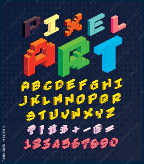 Pixel art font, isometric typeface, retro game style, 8 bit, vector ...