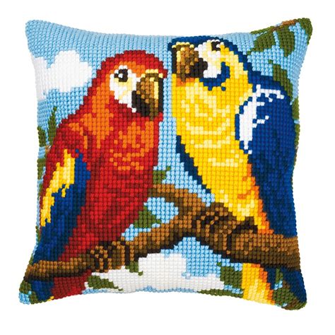 Parrots Chunky Cross Stitch Cushion Front Kit By Vervaco