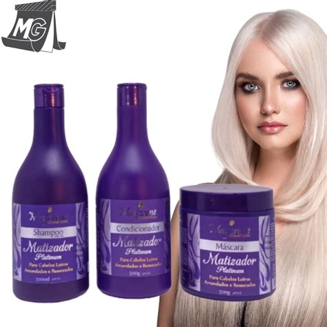 Kit Matizador Platinum Ideal Para Cabelos Loiros Shampoo Condicionador