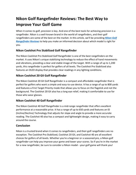 Nikon Golf Rangefinder Reviews
