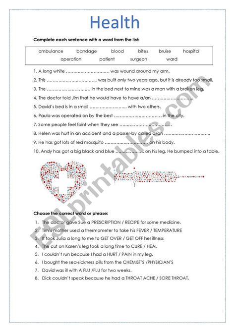 Health Vocabulary Esl Worksheet By Neska