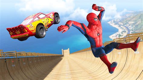 Gta Spiderman Lightning Mcqueen Vs Mega Ramp Spiderman Crazy Jumps