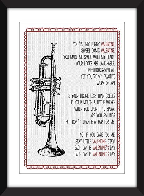 Chet Baker My Funny Valentine Lyrics Chet Baker Print Jazz Print