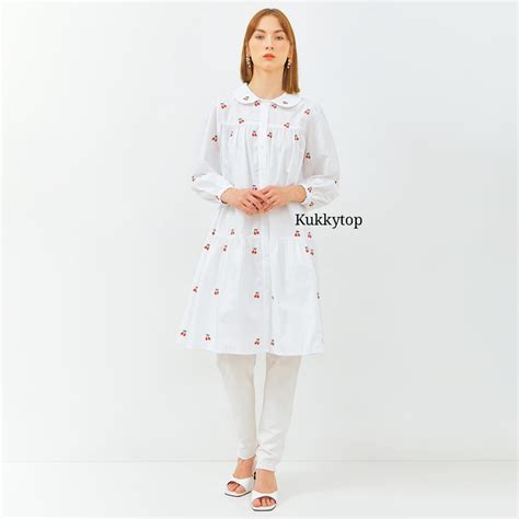 Jual Kukky Top Tunik Wanita Katun Bordir Cherry Dress Salsabila Fashion