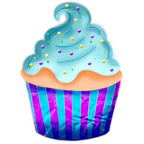 Cupcake Con Crema Azul Y Chips De Colores Png Magdalena Pastel