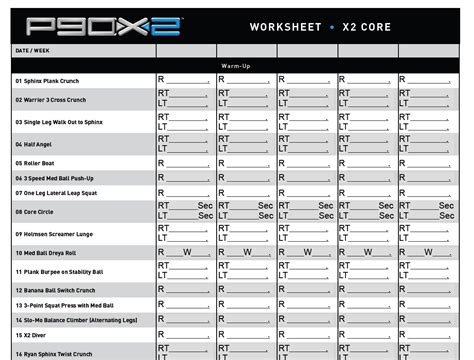 Printable P90x Workout Sheets