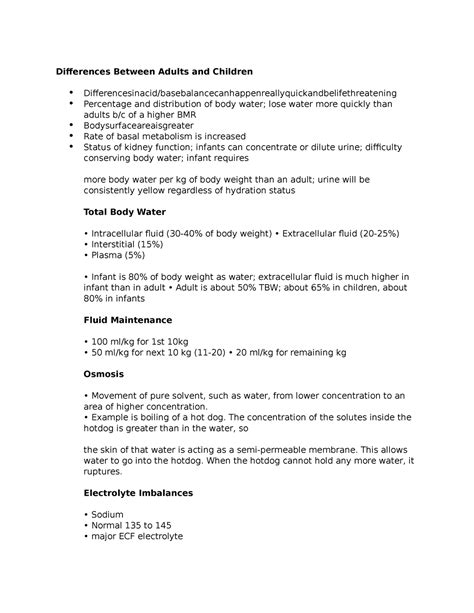 Pediatric Fluid And Electrolyte Differences Between Adults And