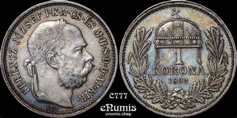 HUNGARY Franz Joseph I 1 Korona 1892 Rare Toned XF XF